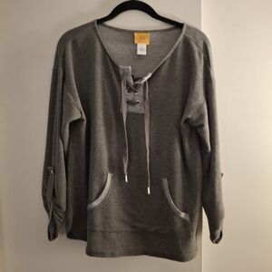 Ruby Rd. Women's Two-tone Charcoal Lace-Up Sweatshirt